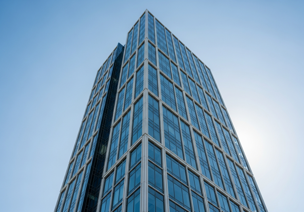 Premium aluminum curtain wall facade system on modern glass building